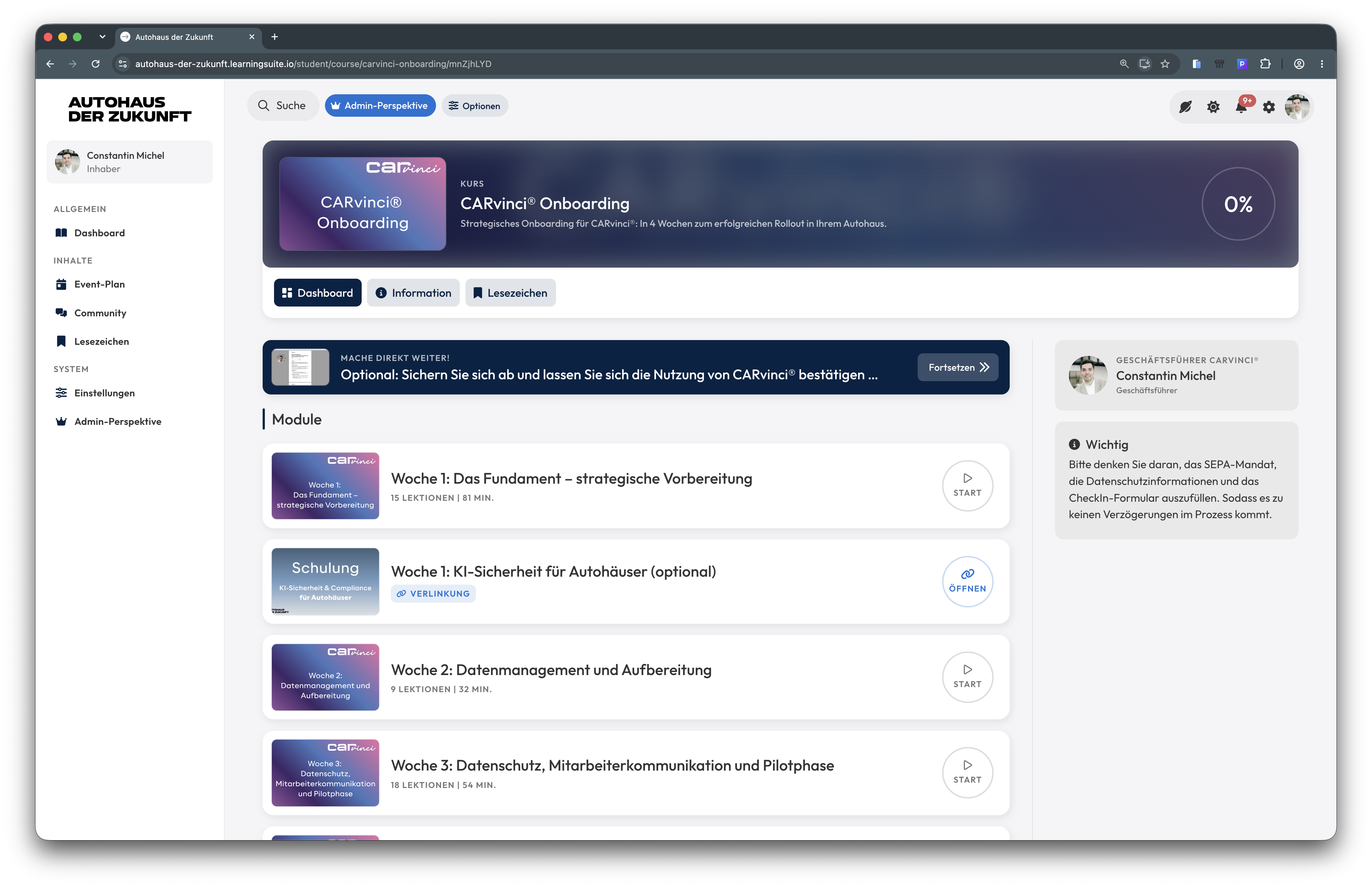 CARvinci Onboarding-Plattform